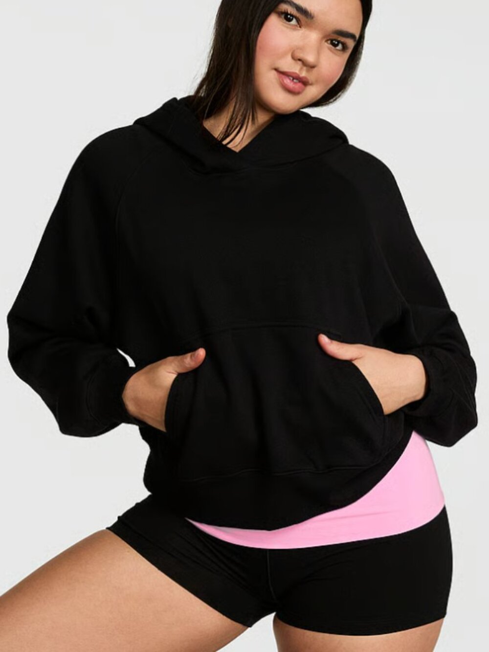 PINK Victoria's Secret Campus Fleece Shrunken Hoodie - Black - XLarge - NWT